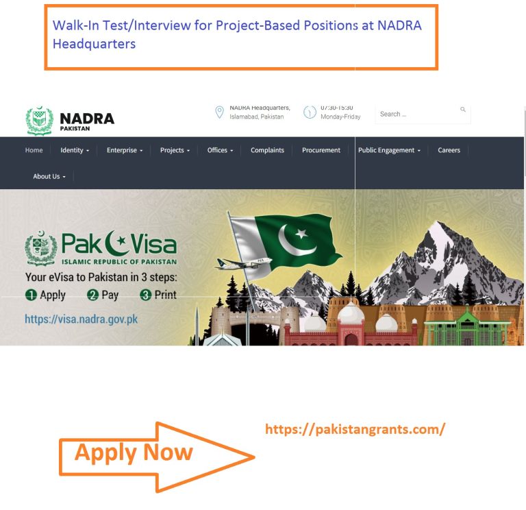 Walk-In Test/Interview for Project-Based Positions at NADRA Headquarters 2023