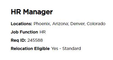 HR Manager  Phoenix, Arizona; Denver, Colorado