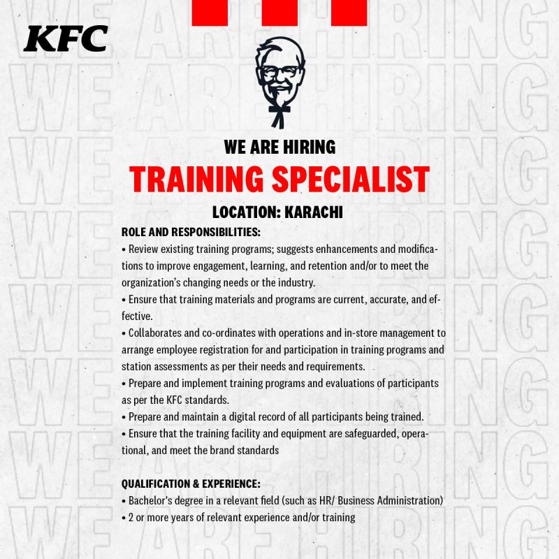 Join the KFC Team in Karachi as a Training Specialist