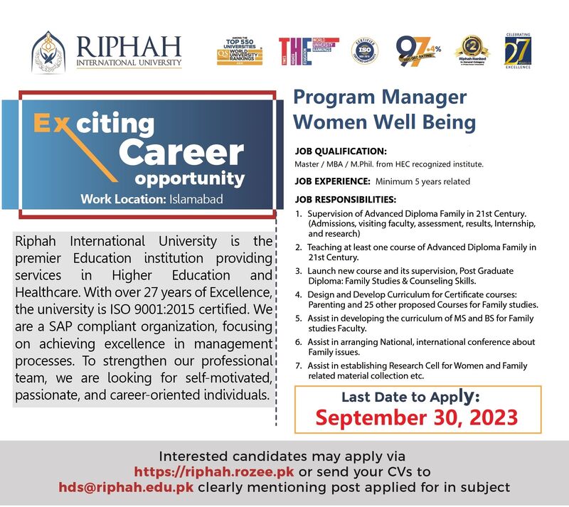  Exciting Career Opportunity at Riphah International University
