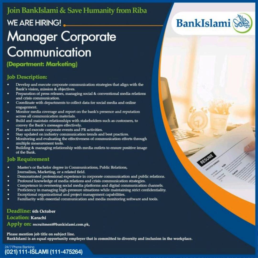  Join BankIslami : We're Hiring a Corporate Communication 