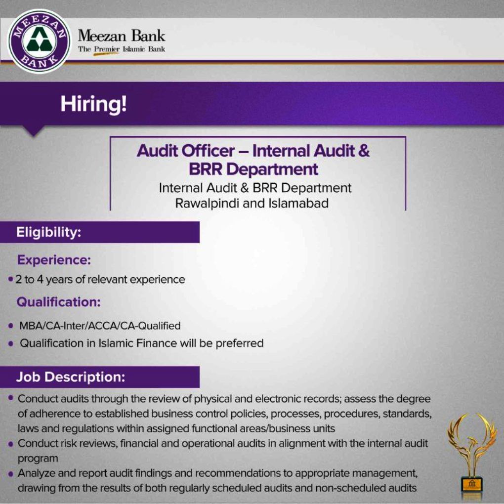 Audit Officer - Exciting Job Offer at Meezan Bank