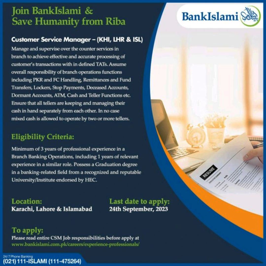 Customer Service Manager - Bank Islami Limited