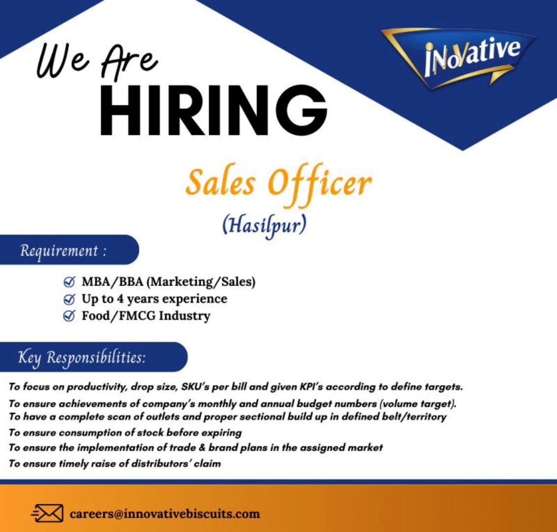  Innovative Biscuits Pvt Ltd: Sales Officer Position Available