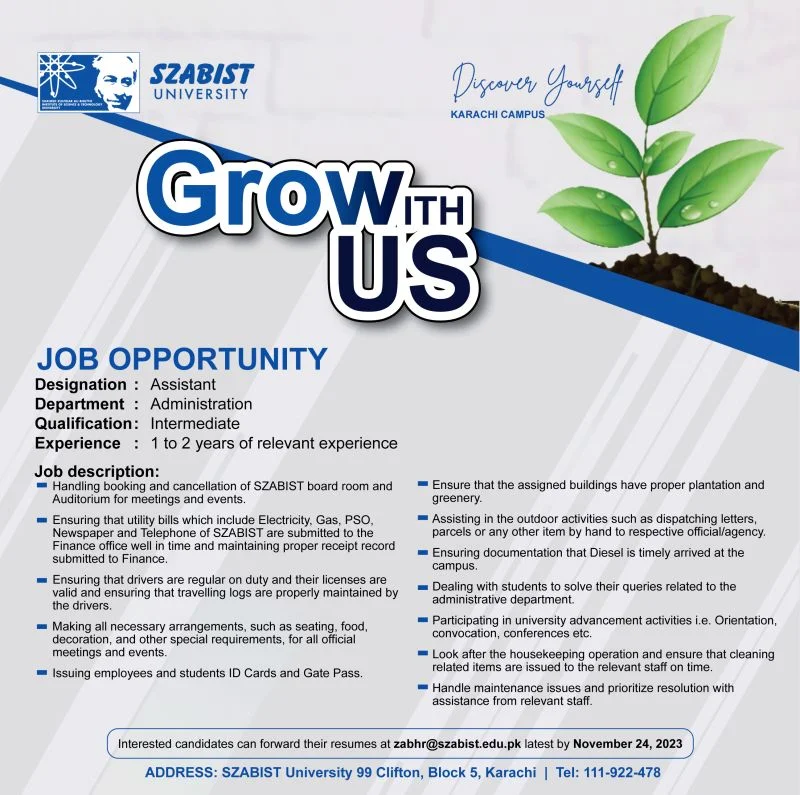 Career Opportunities at SZABIST University - Karachi Campus