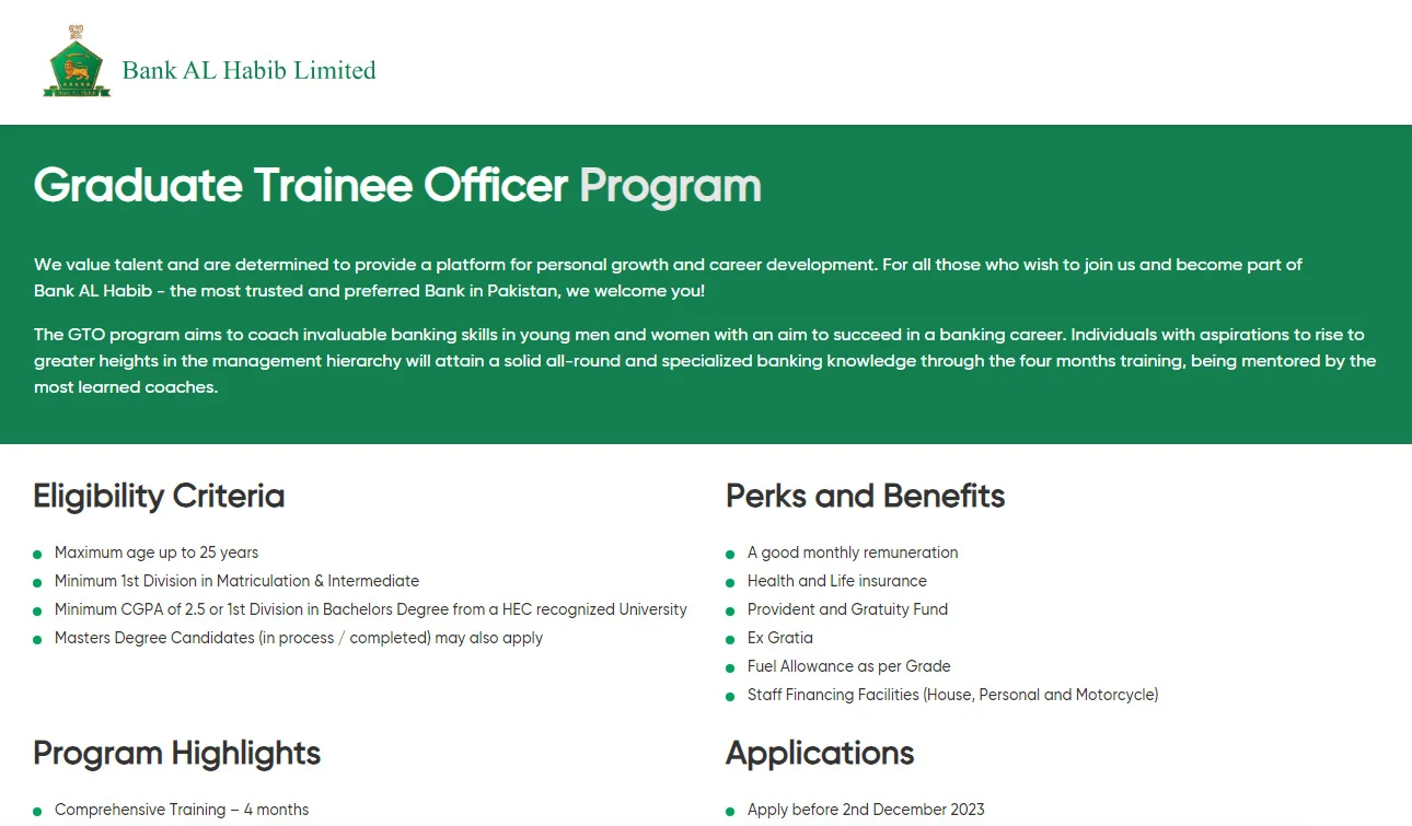 Exciting Opportunities - The Graduate Trainee Officer Program at Bank Al Habib