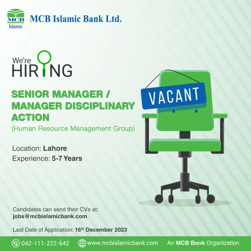 Career Opportunities as Senior Manager with MCB Islamic Bank