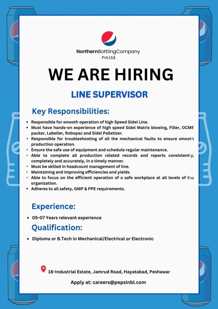 Career Opportunity as Line Supervisor at PEPSICO