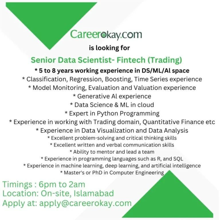 Job Opportunity: Senior Data Scientist – Fintech (Trading)